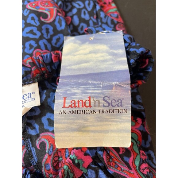 Land And Sea Vintage Ames Bold Blue Pink Floral Midi Elastic Waist Skirt M NWT - Picture 7 of 12